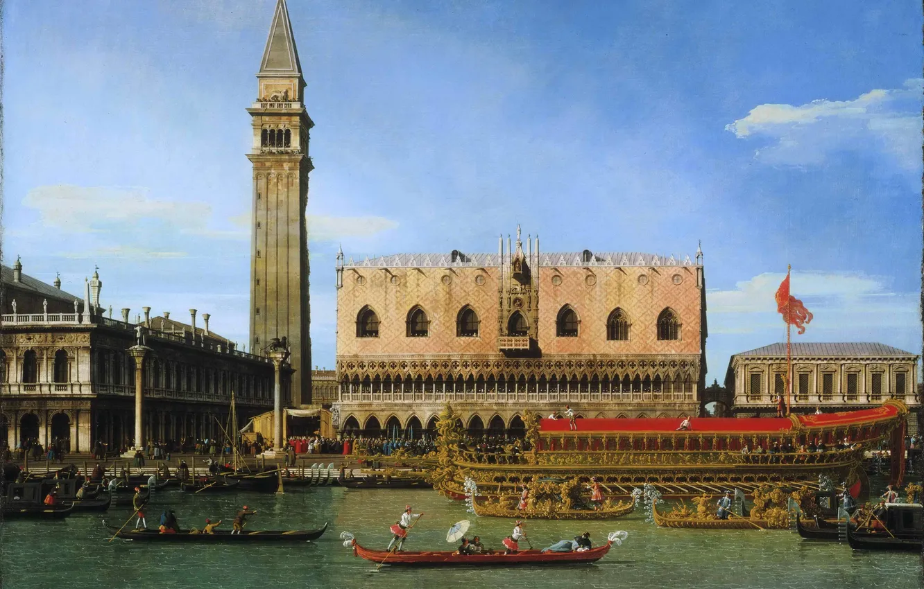 Photo wallpaper the sky, clouds, the city, boat, ship, picture, Venice, channel