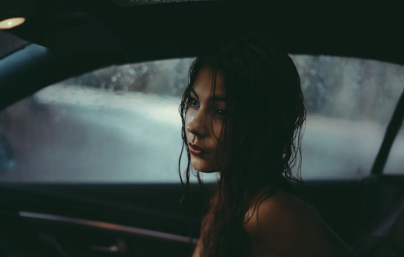 Photo wallpaper auto, look, rain, portrait, makeup