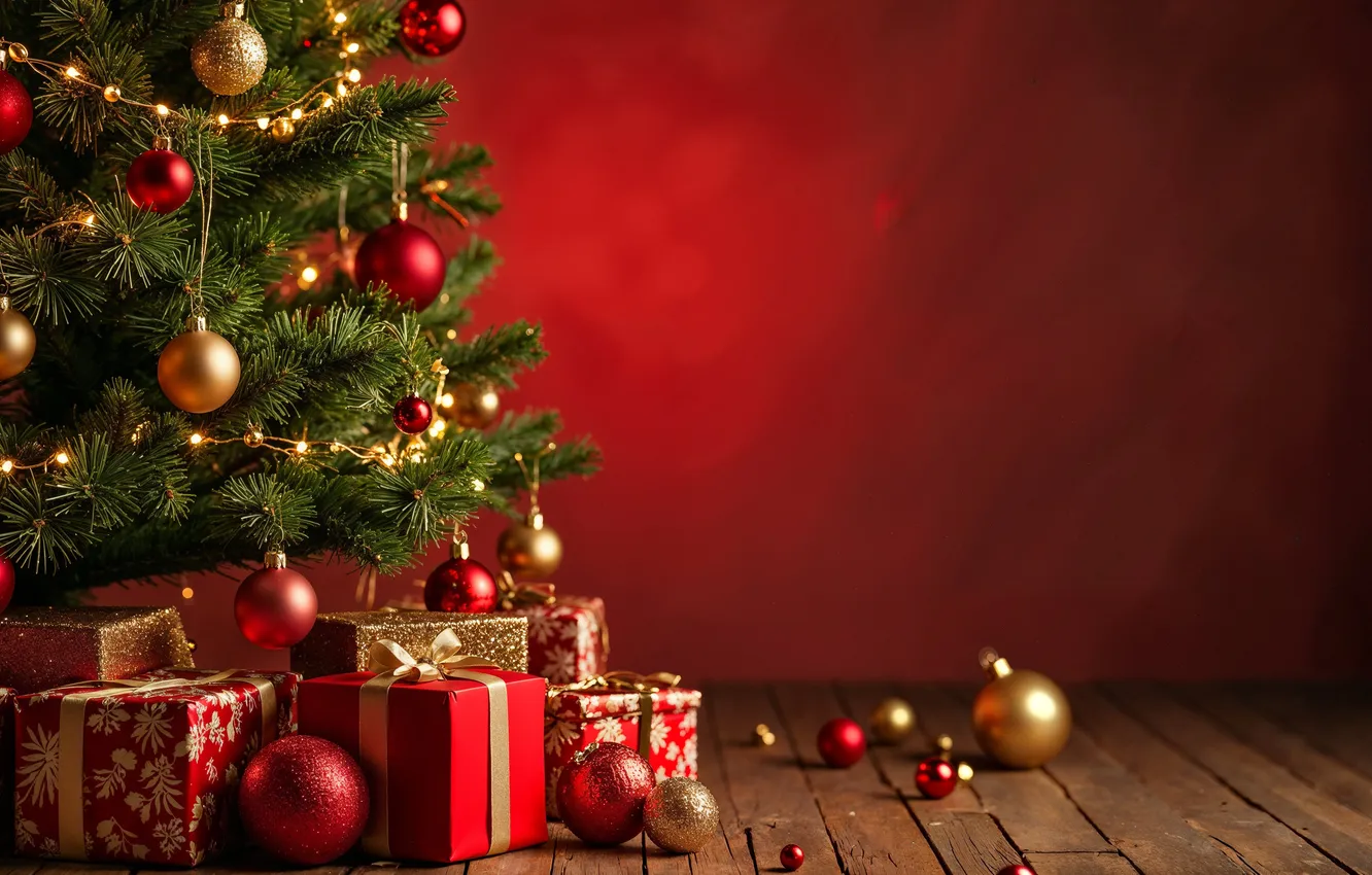 Photo wallpaper decoration, gift, tree, new year, Christmas, Christmas, tree, celebration
