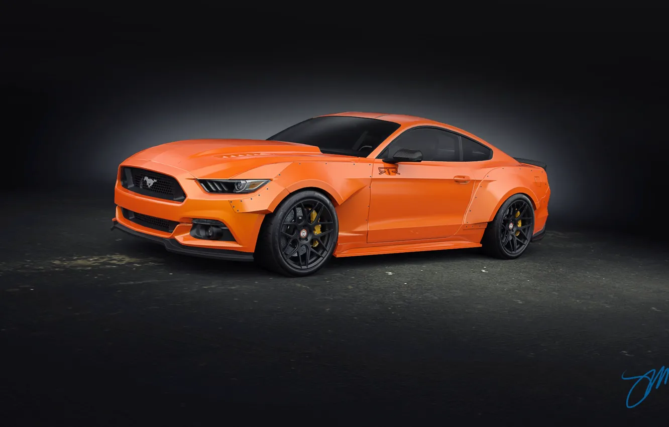 Photo wallpaper Mustang, Ford, Orange, Front, RTR, Tuning, 2015