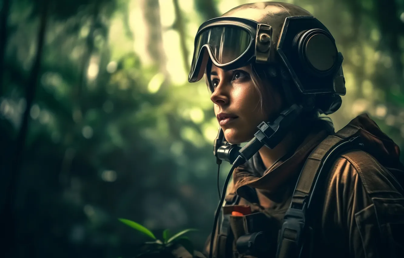 Photo wallpaper forest, look, leaves, girl, light, nature, portrait, glasses