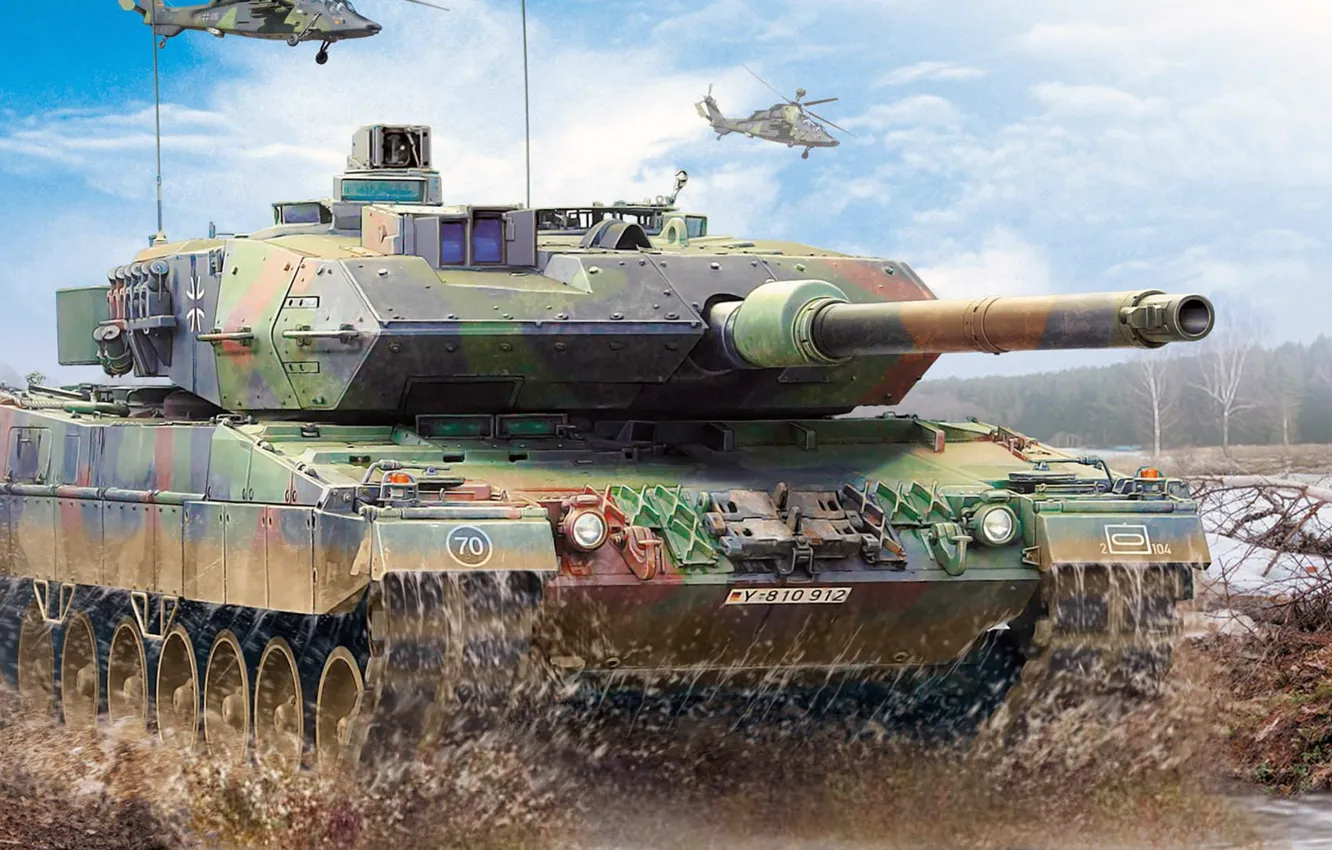 Photo wallpaper figure, Germany, art, Leopard 2, Leopard 2, Eurocopter Tiger, German main battle tank, modern attack …