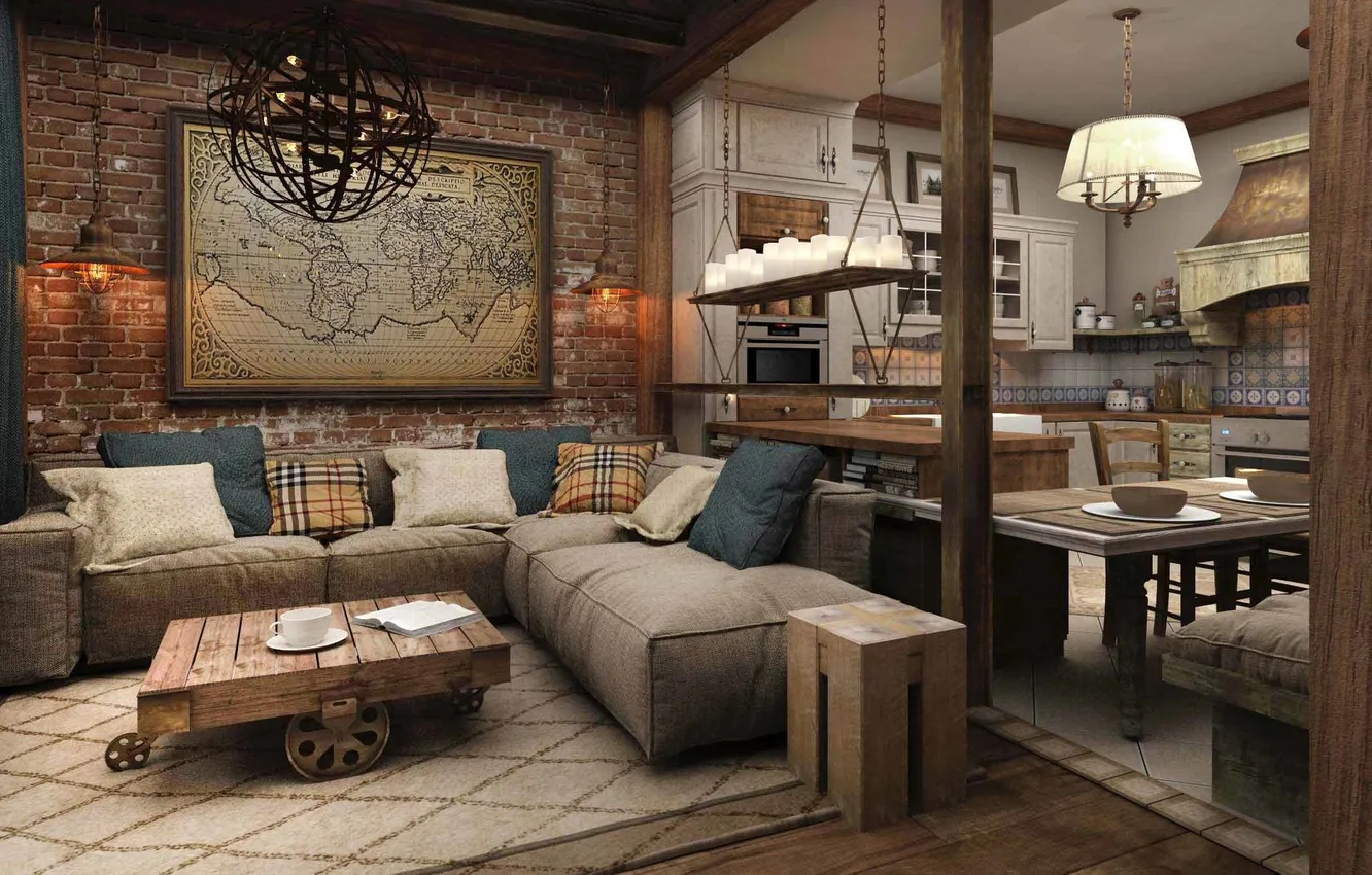 Photo wallpaper design, style, interior, kitchen, living room, dining room, loft