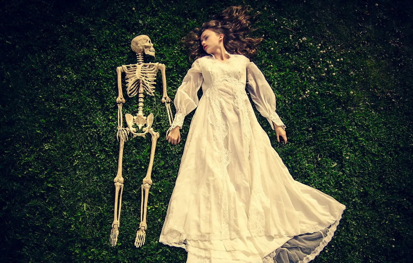 Photo wallpaper girl, background, skeleton