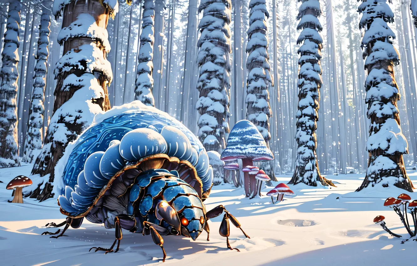 Photo wallpaper winter, forest, beetle