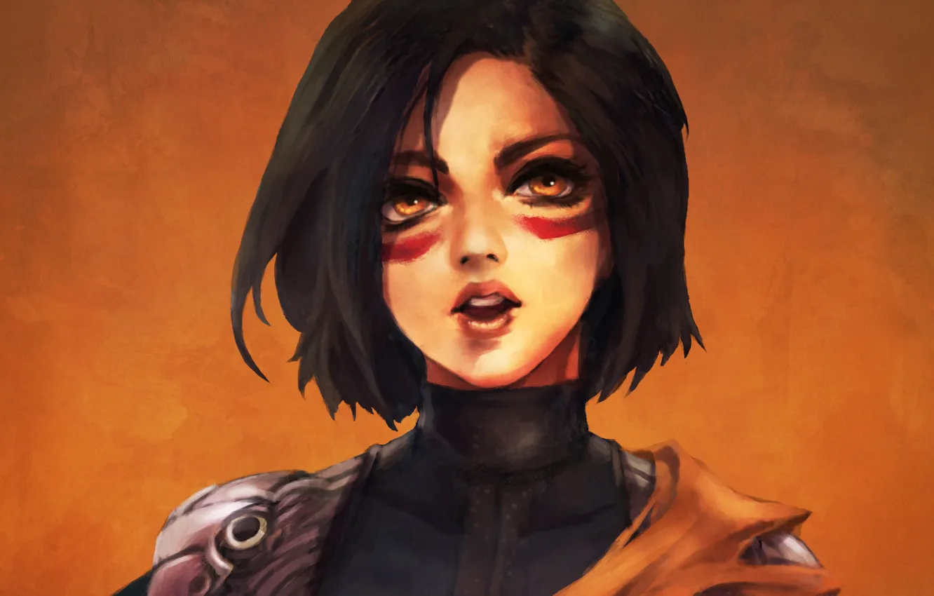 Photo wallpaper girl, face, fiction, robot, art, cyborg, Alita: Battle Angel, Alita