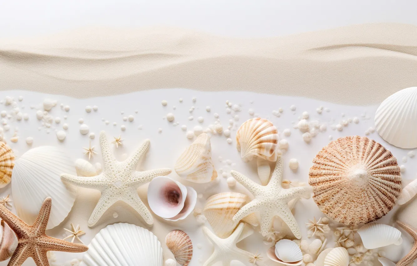 Photo wallpaper sand, beach, background, shell, beach, texture, background, sand