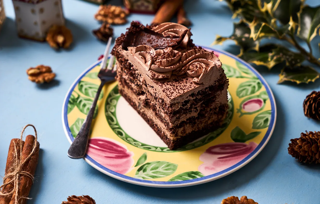 Photo wallpaper cake, cinnamon, cream, dessert, chocolate