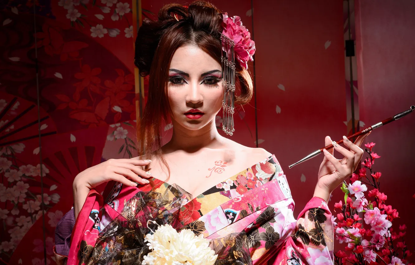 Photo wallpaper girl, makeup, hairstyle, outfit