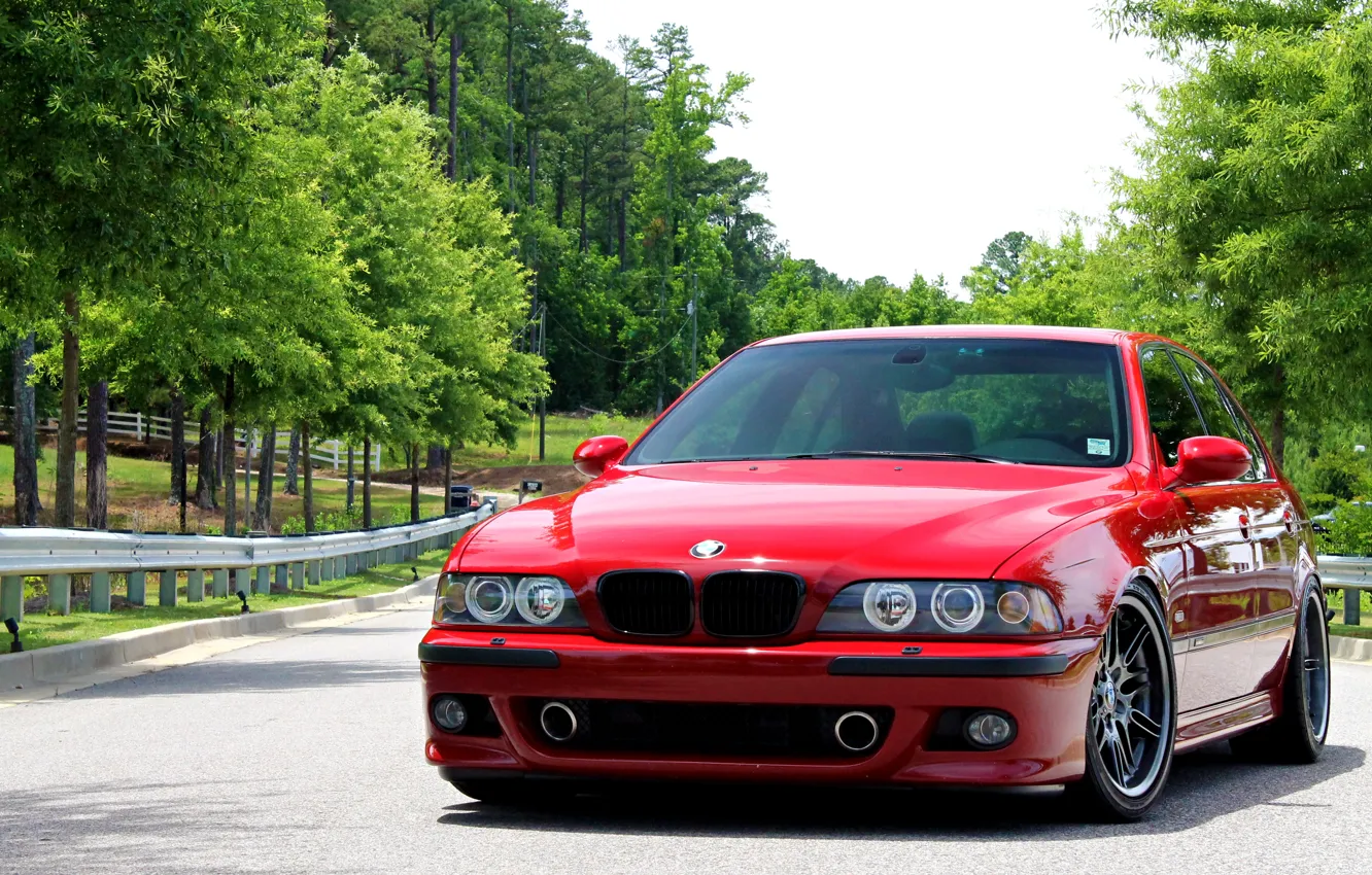 Photo wallpaper Red, E39, Road, Trees, M5