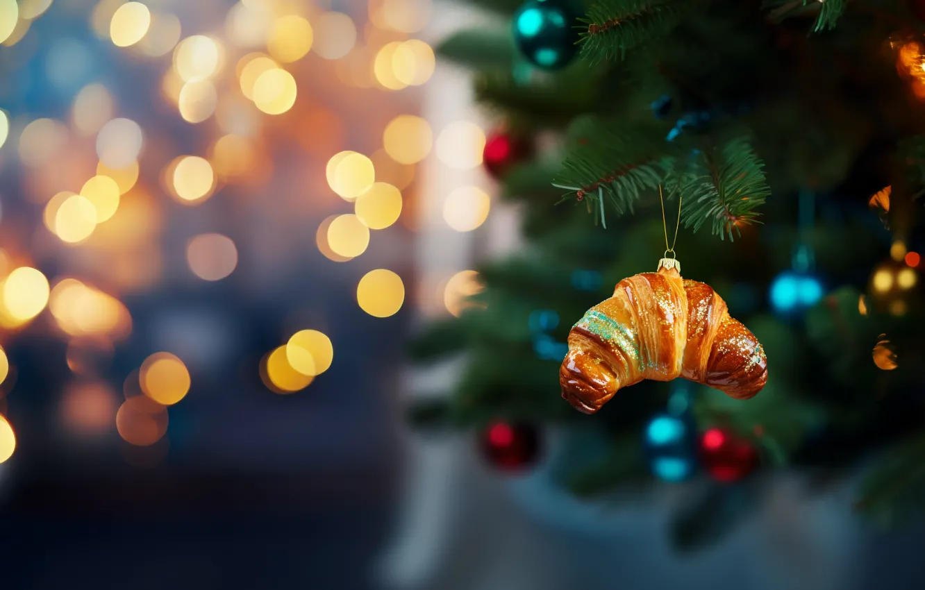 Photo wallpaper balls, branches, lights, holiday, toy, new year, Christmas, needles