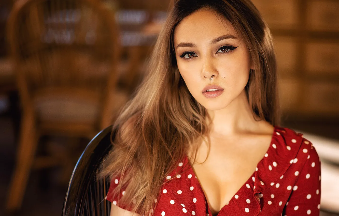 Photo wallpaper look, model, portrait, makeup, piercing, hairstyle, brown hair, beauty