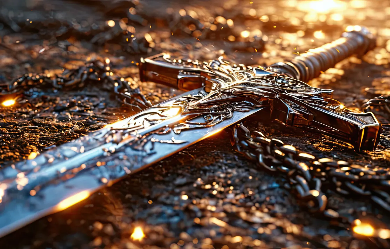 Photo wallpaper metal, weapons, pattern, Shine, sword, chain