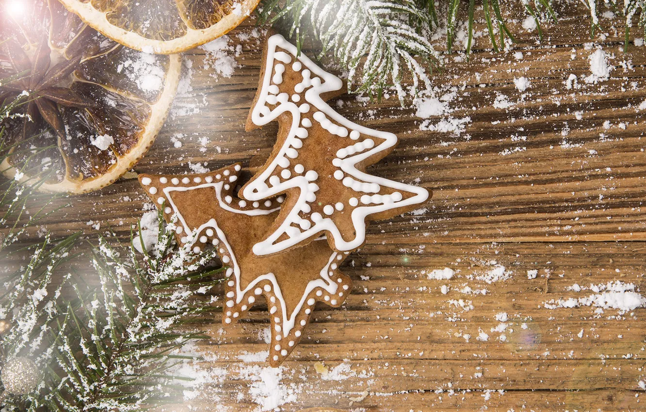 Photo wallpaper tree, orange, cookies, Christmas, New year, cakes