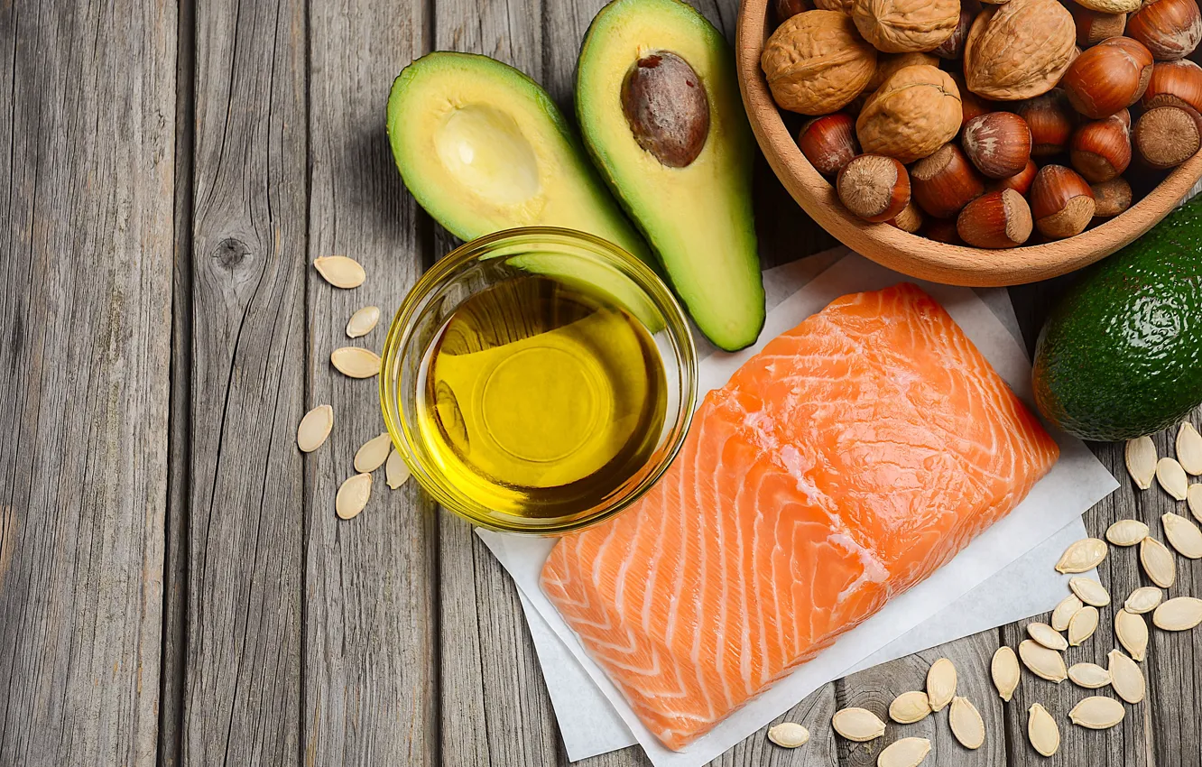 Photo wallpaper oil, nuts, avocado, salmon