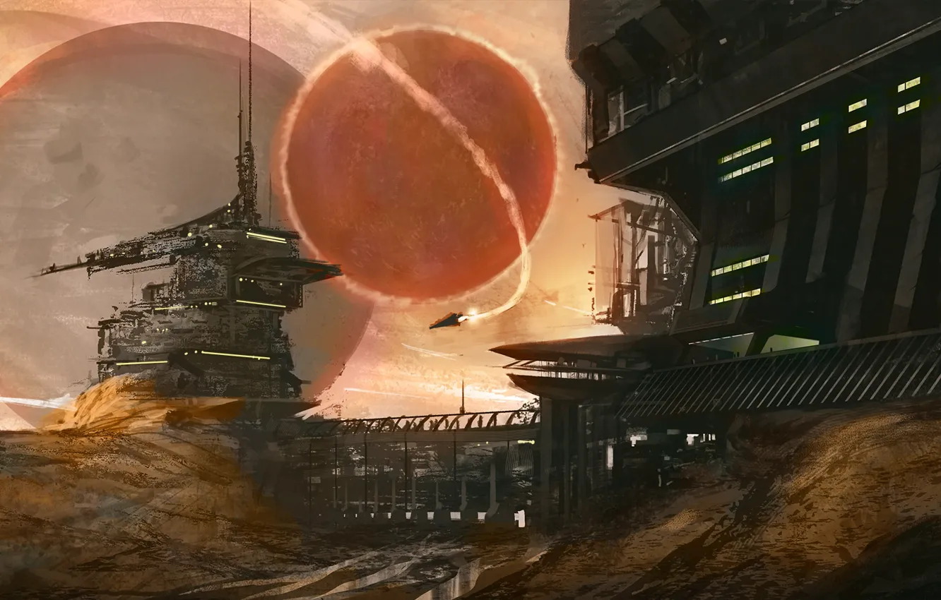 Photo wallpaper space, planet, construction, sci fi, speedpaint