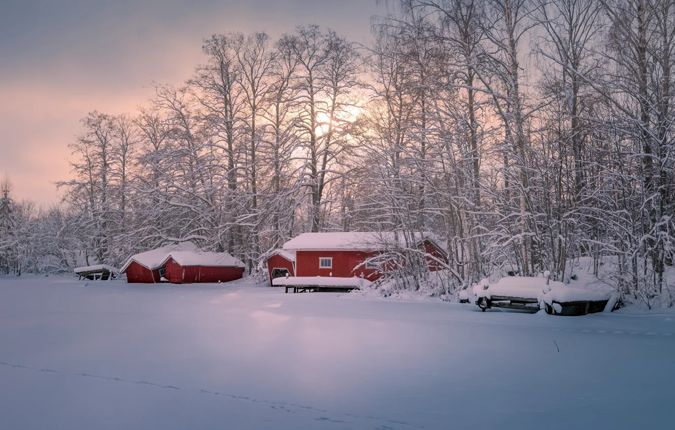 Photo wallpaper winter, snow, houses