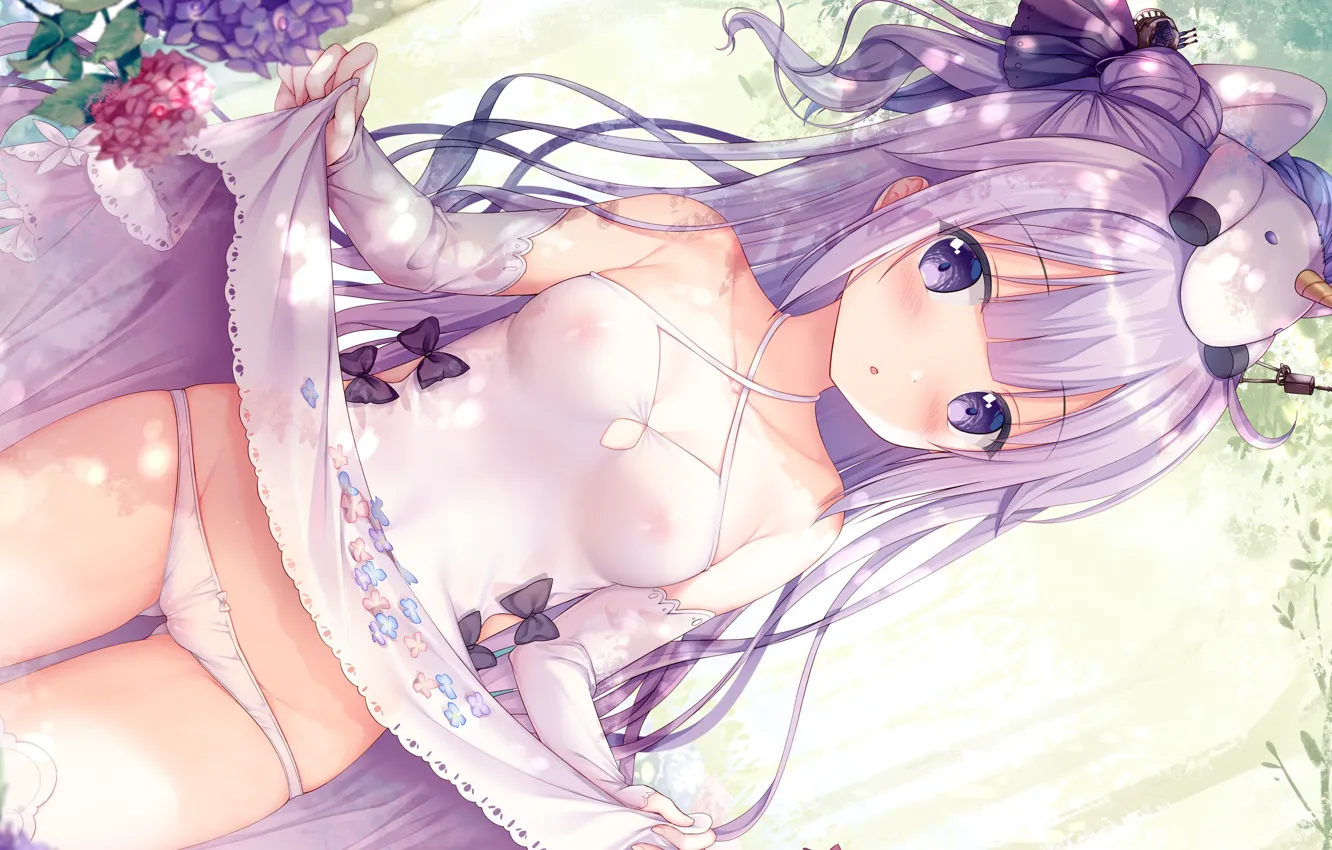 Photo wallpaper girl, sexy, lingerie, bra, panties, long hair, boobs, anime