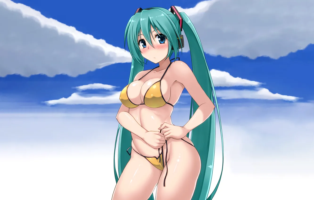 Photo wallpaper girl, sexy, vocaloid, hatsune miku, cleavage, long hair, boobs, anime