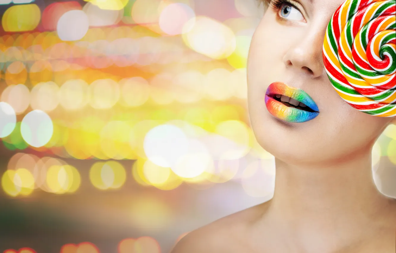 Wallpaper model, lips, the sweetness, Lollipop, look, rainbow, makeup ...