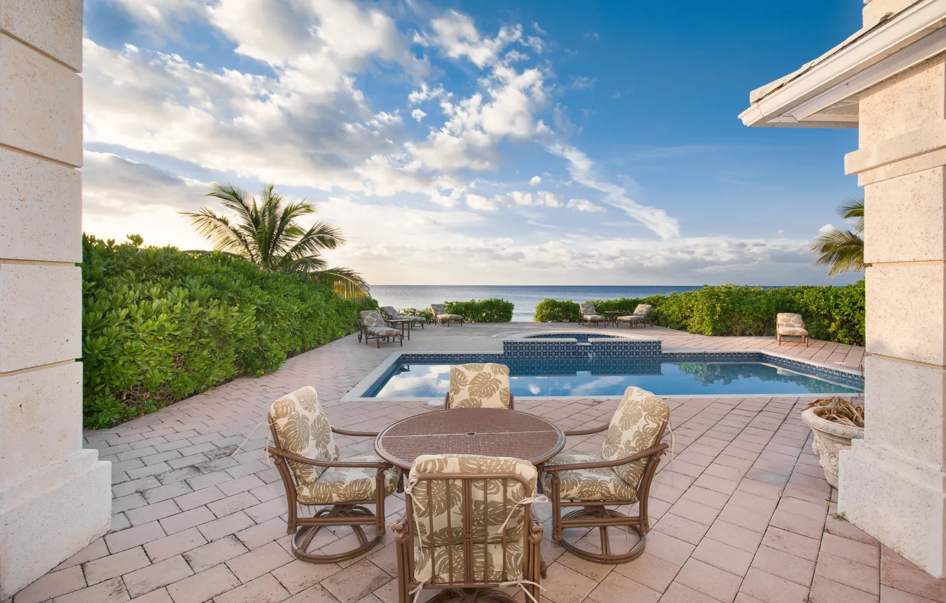 Photo wallpaper pool, ocean, home, luxury, bahamas