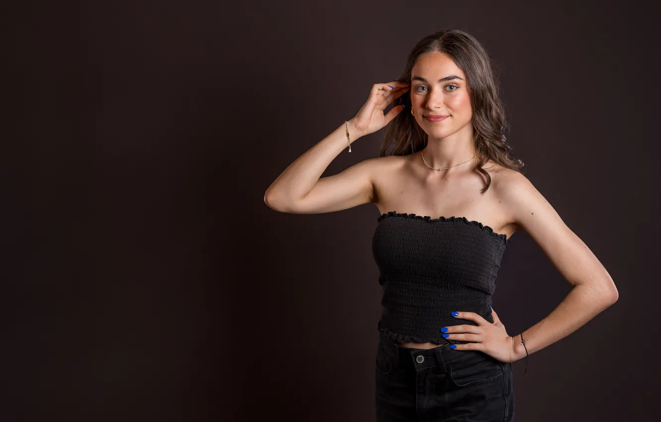 Photo wallpaper pose, smile, in black, Carla