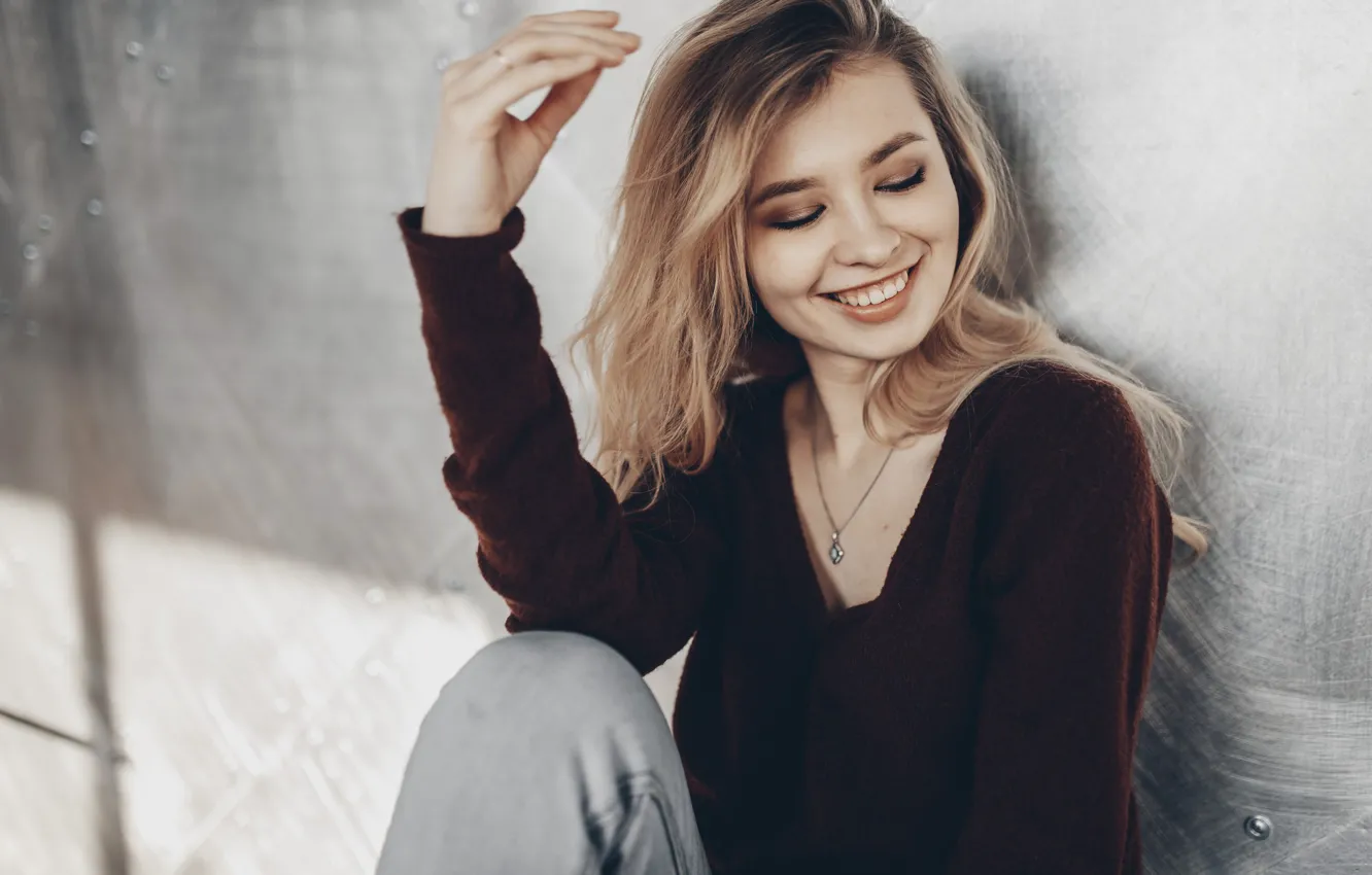 Photo wallpaper smile, Girl, blonde, shoulders, Olga Liferova, Irina Klimenko