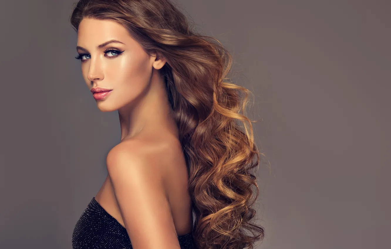 Photo wallpaper look, girl, eyelashes, makeup, hairstyle, blue eyes, curls, model