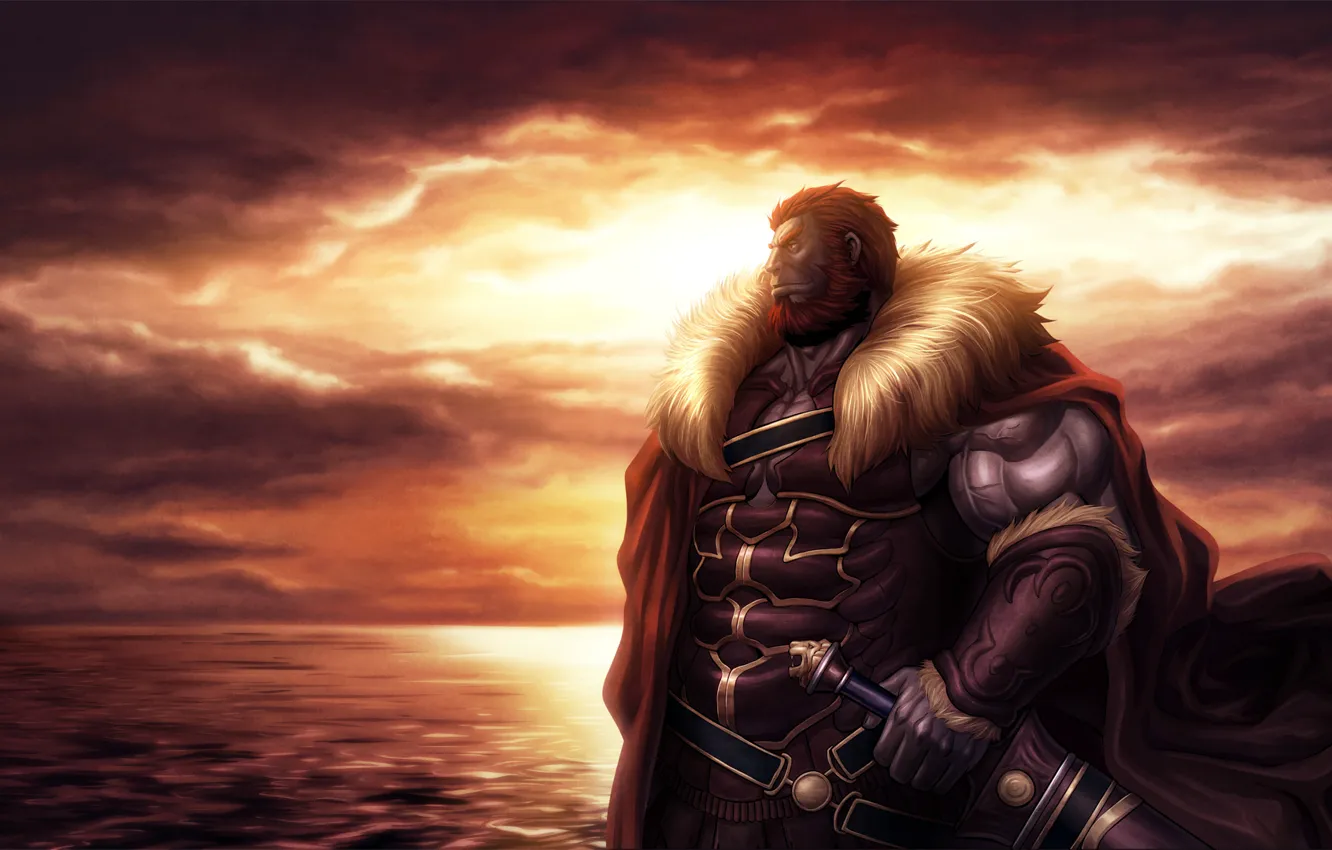 Photo wallpaper the sky, sunset, weapons, sword, armor, rider, fate/stay night, fate/zero