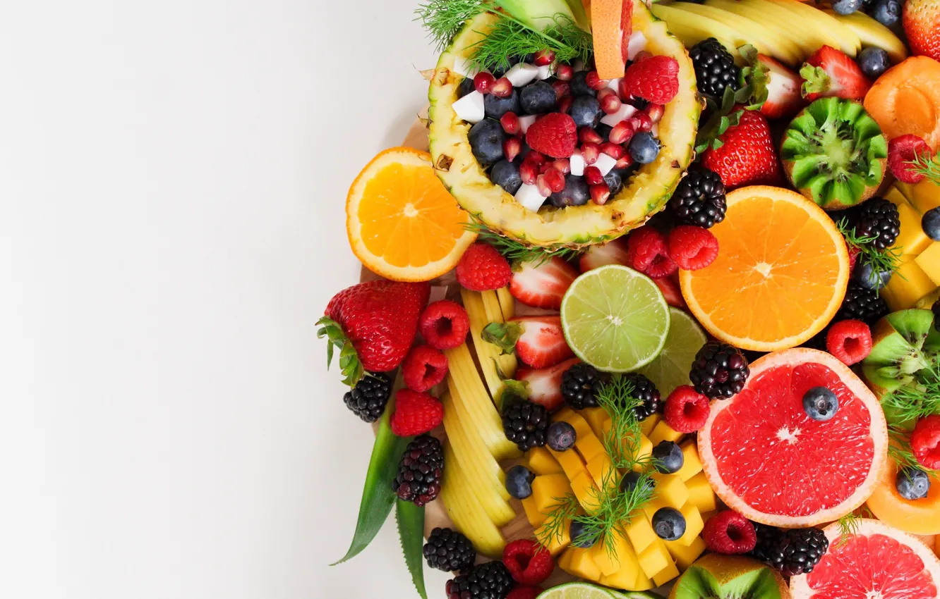 Photo wallpaper berries, kiwi, strawberry, fruit, pineapple, BlackBerry, citrus