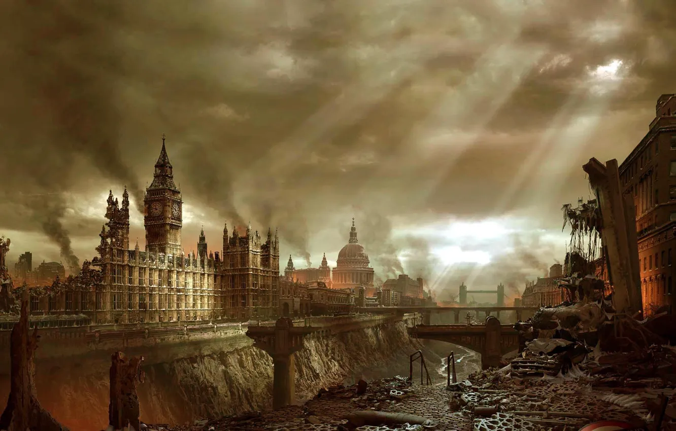 Photo wallpaper the city, Apocalypse, London, building, disaster, Big Ben