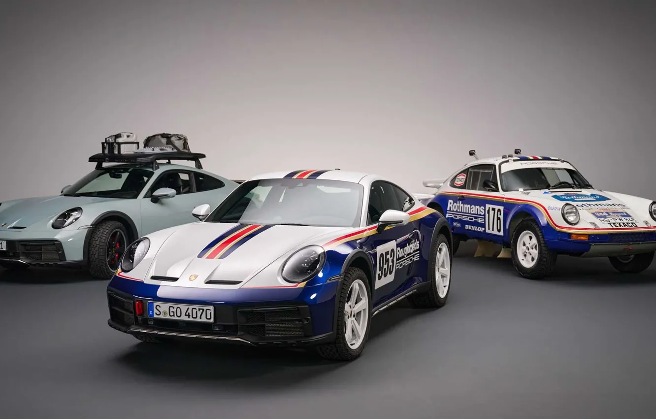 Photo wallpaper Porsche 911, Dakar, three cars, Porsche 911 Dakar