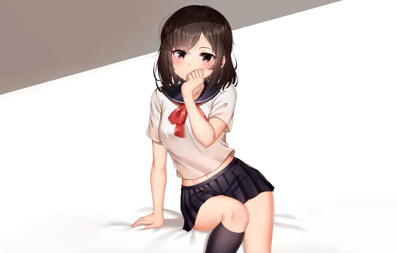 Photo wallpaper girl, school uniform, anime, beautiful, short hair, pretty, attractive, handsome