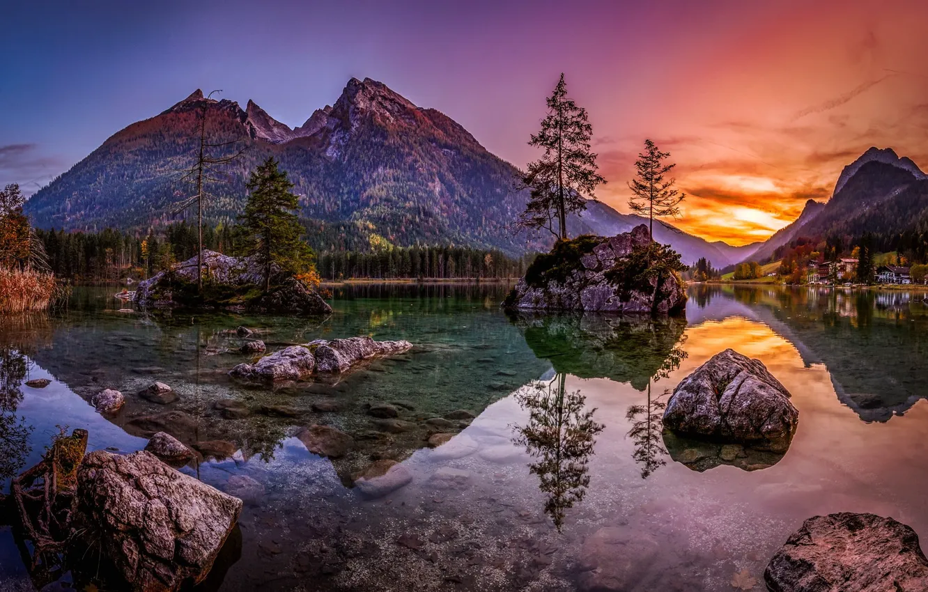 Photo wallpaper rocks, Bayern, pond