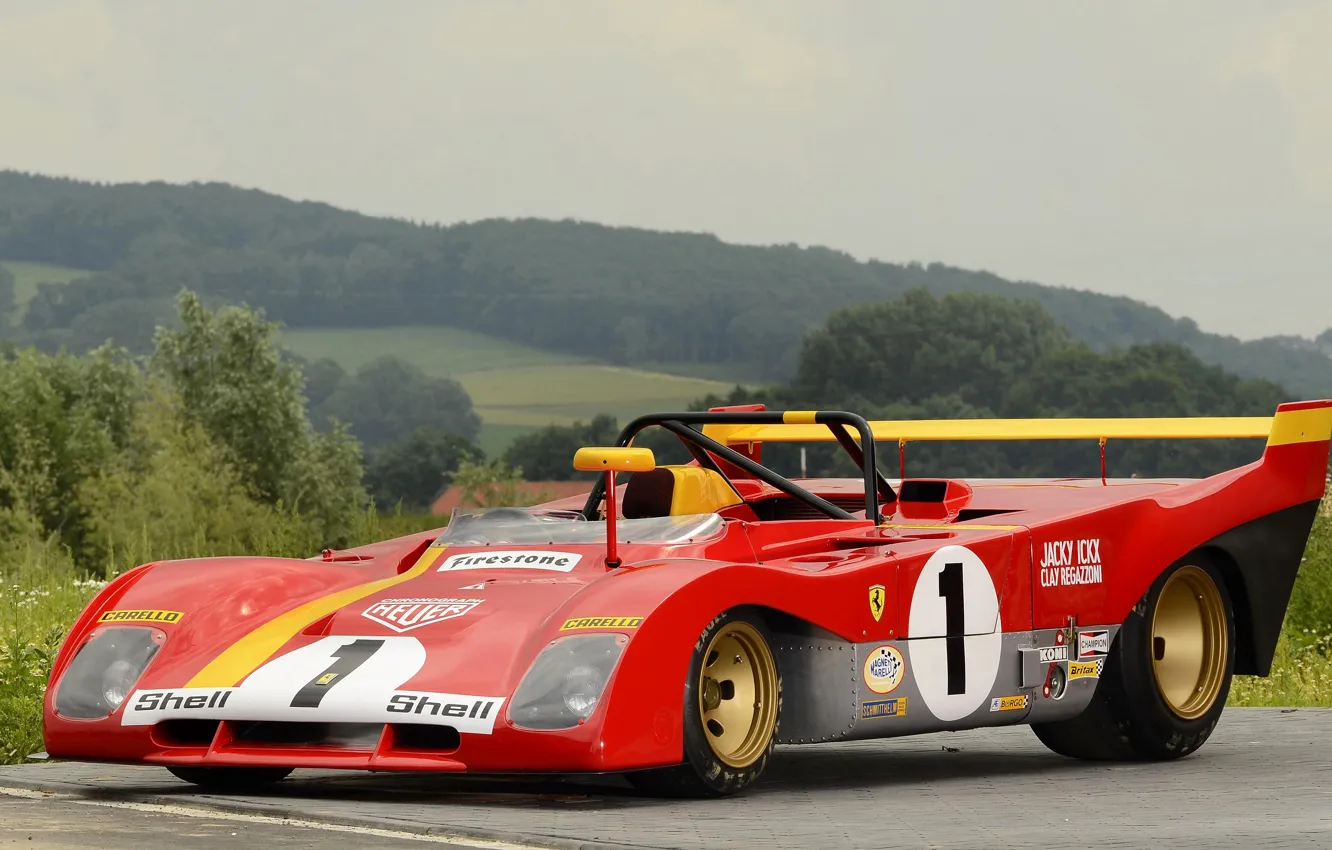 Photo wallpaper forest, Ferrari, sports car, 312 P, 1972-73
