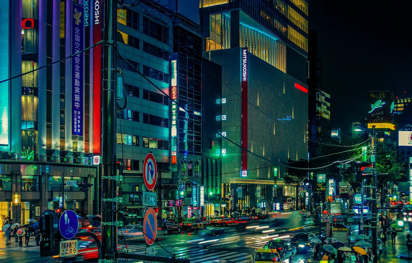 Photo wallpaper night, the city, lights, movement