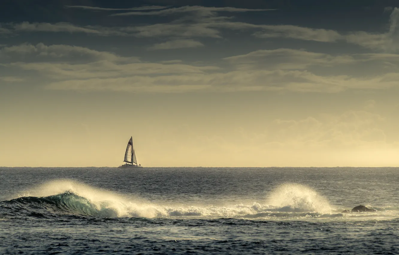 Photo wallpaper wave, the ocean, coast, sailboat, Kauai, Poi'pu