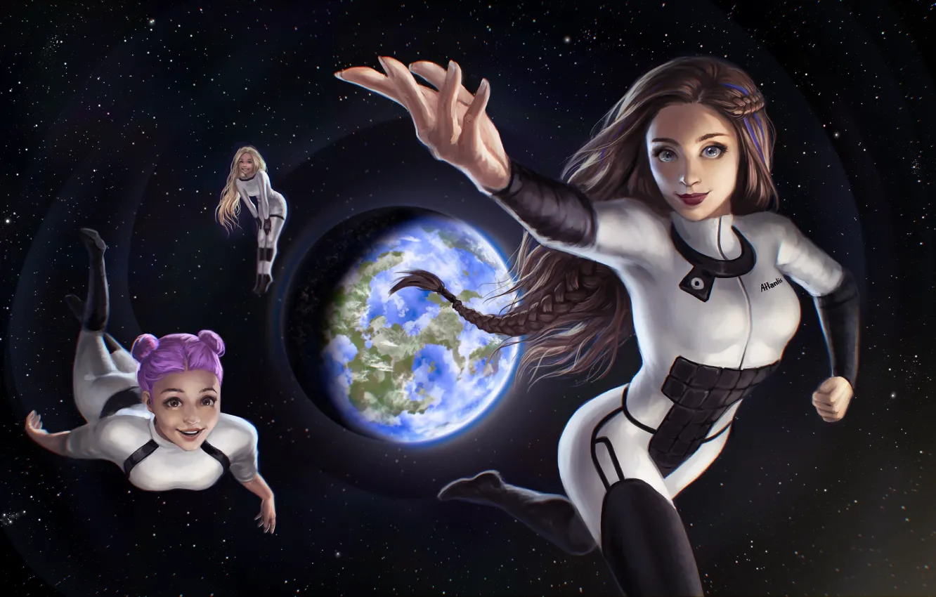 Photo wallpaper space, girls, Earth