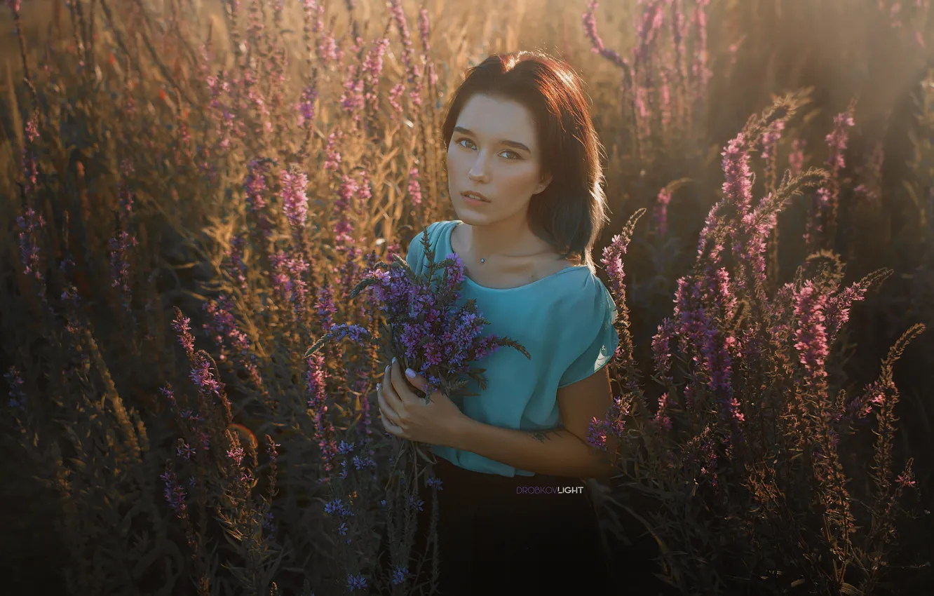 Photo wallpaper look, flowers, pose, model, Girl, Alexander Drobkov-Light, Maria Larina