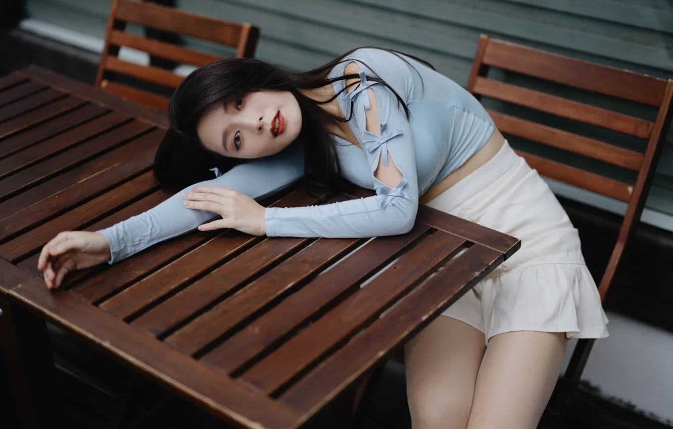 Photo wallpaper look, pose, model, skirt, portrait, makeup, figure, brunette