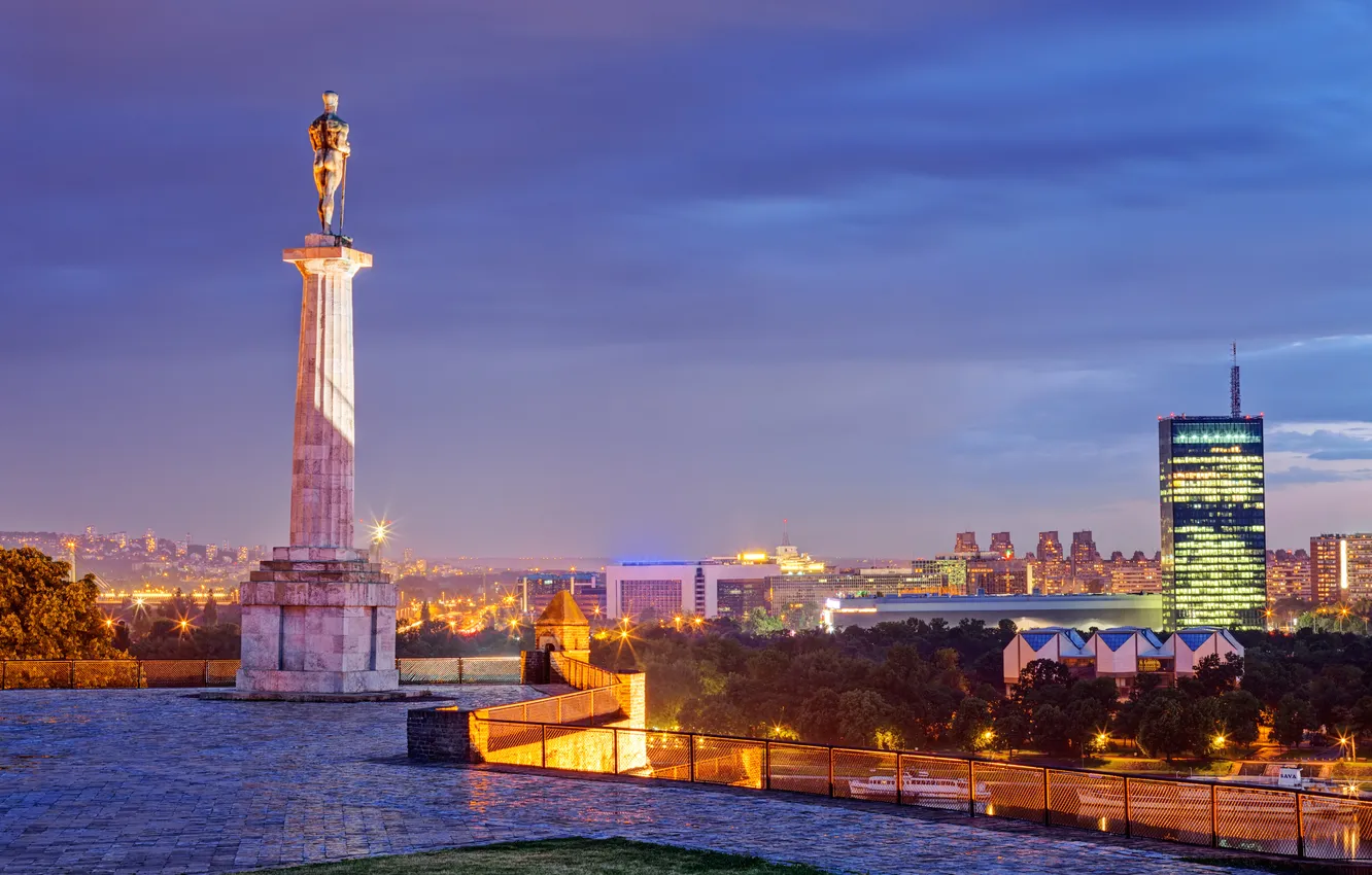 Photo wallpaper the sky, clouds, trees, the city, river, building, home, architecture