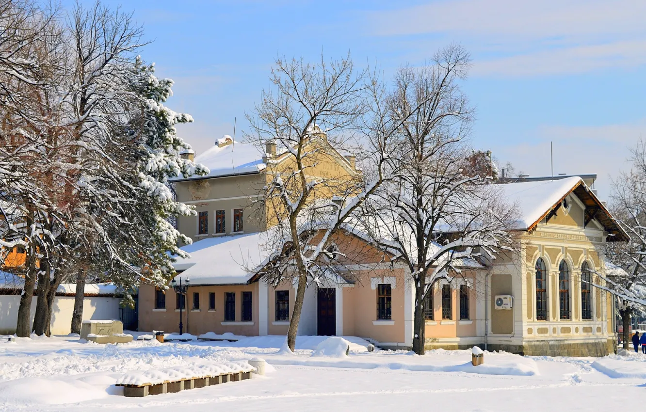 Photo wallpaper winter, snow, house, architecture, winter, snow, architecture