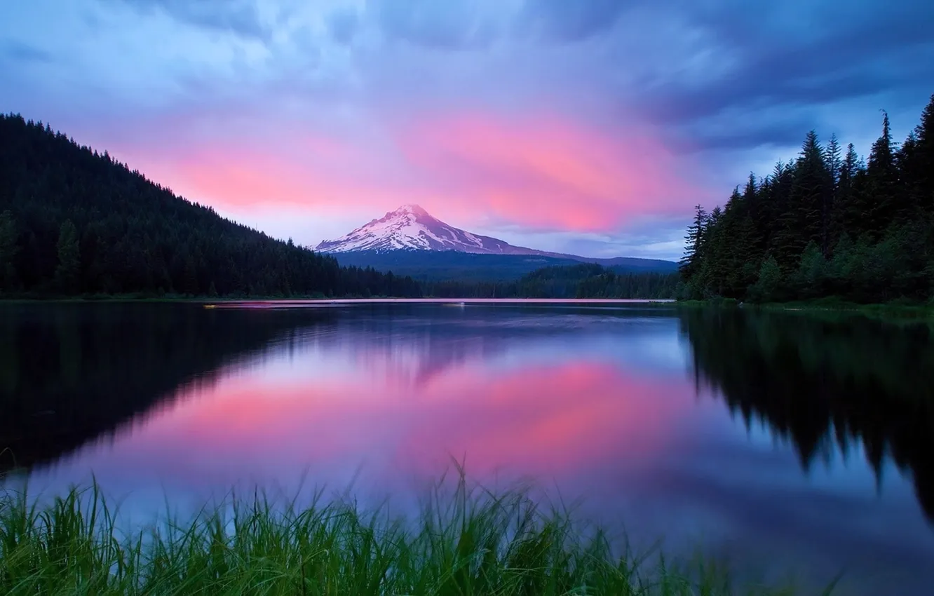 Photo wallpaper forest, the sky, clouds, mountains, nature, lake, photo, horizon