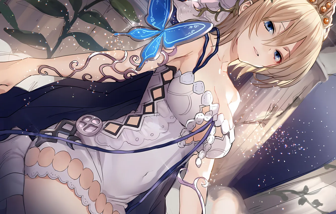 Photo wallpaper girl, sexy, cleavage, dress, boobs, europa, anime, blue eyes