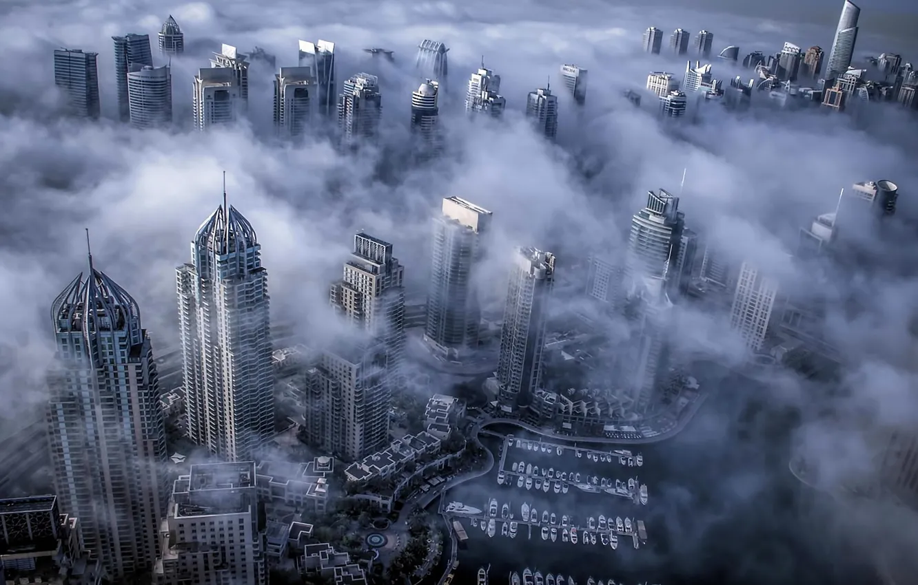 Photo wallpaper fog, Dubai, Dubai, skyscrapers, UAE