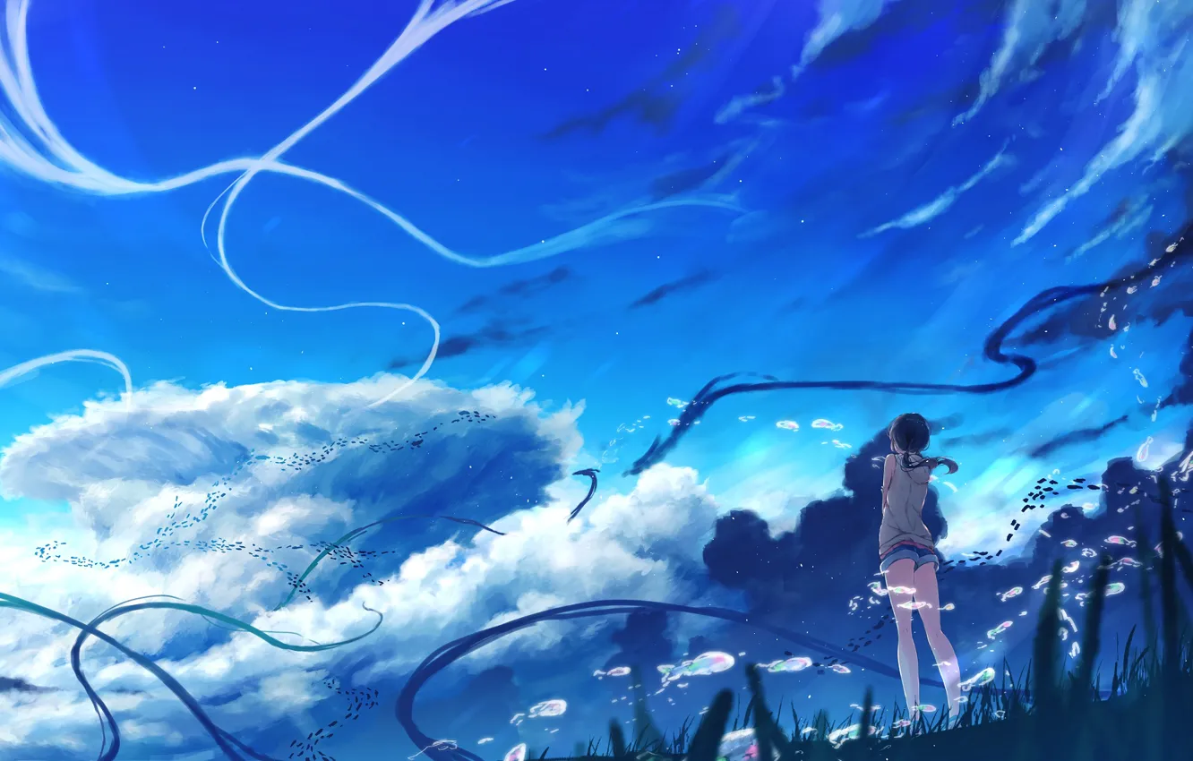 Photo wallpaper The sky, Clouds, Girl, Hina Amano, Child Of The Weather