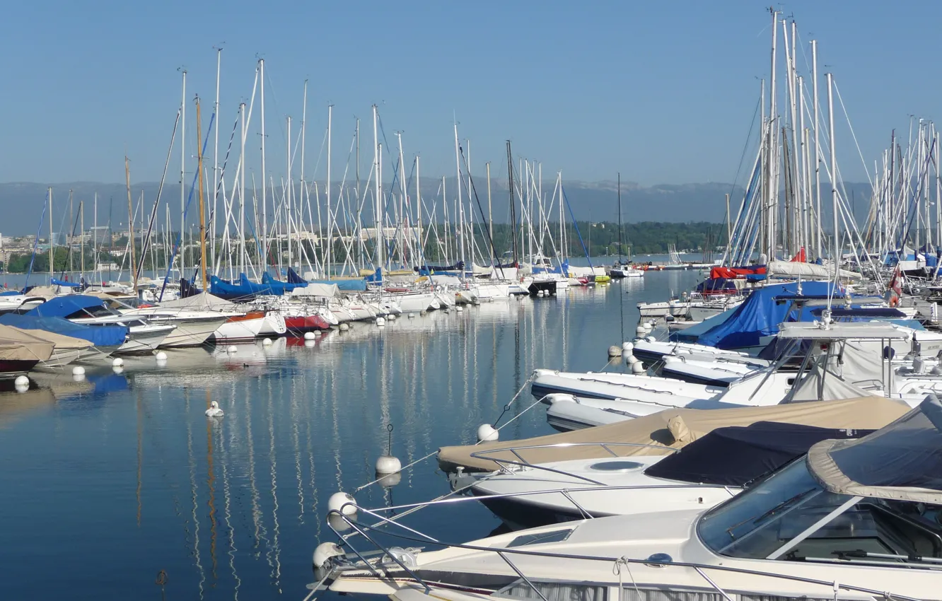 Photo wallpaper Switzerland, Switzerland, harbour, harbour, Geneva, Lake Geneva, Lake Geneva, Geneva