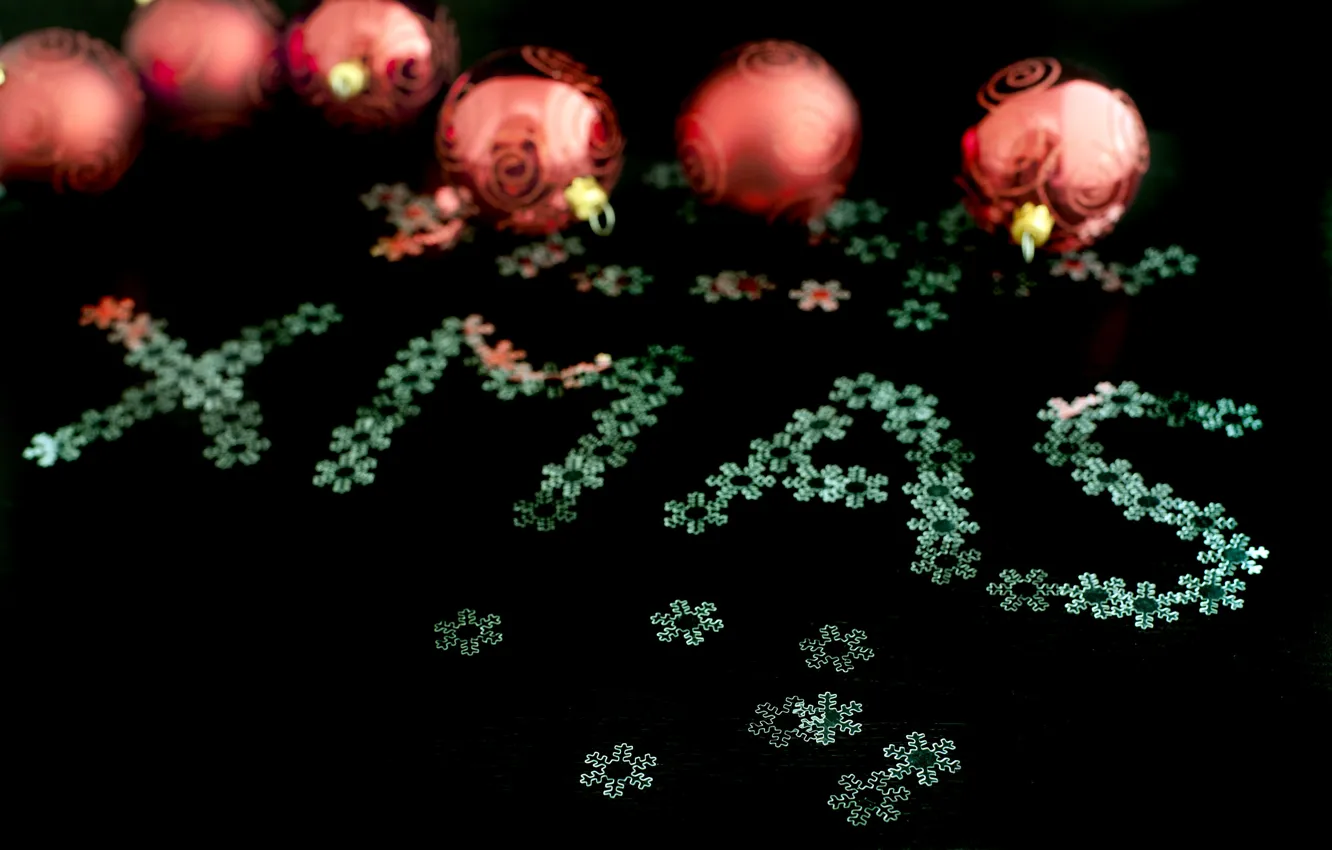 Photo wallpaper snowflakes, holiday, black, the inscription, balls, new year, Christmas, XMAS