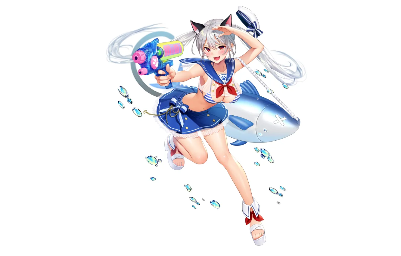 Photo wallpaper girl, sexy, cleavage, long hair, boobs, animal ears, anime, beautiful