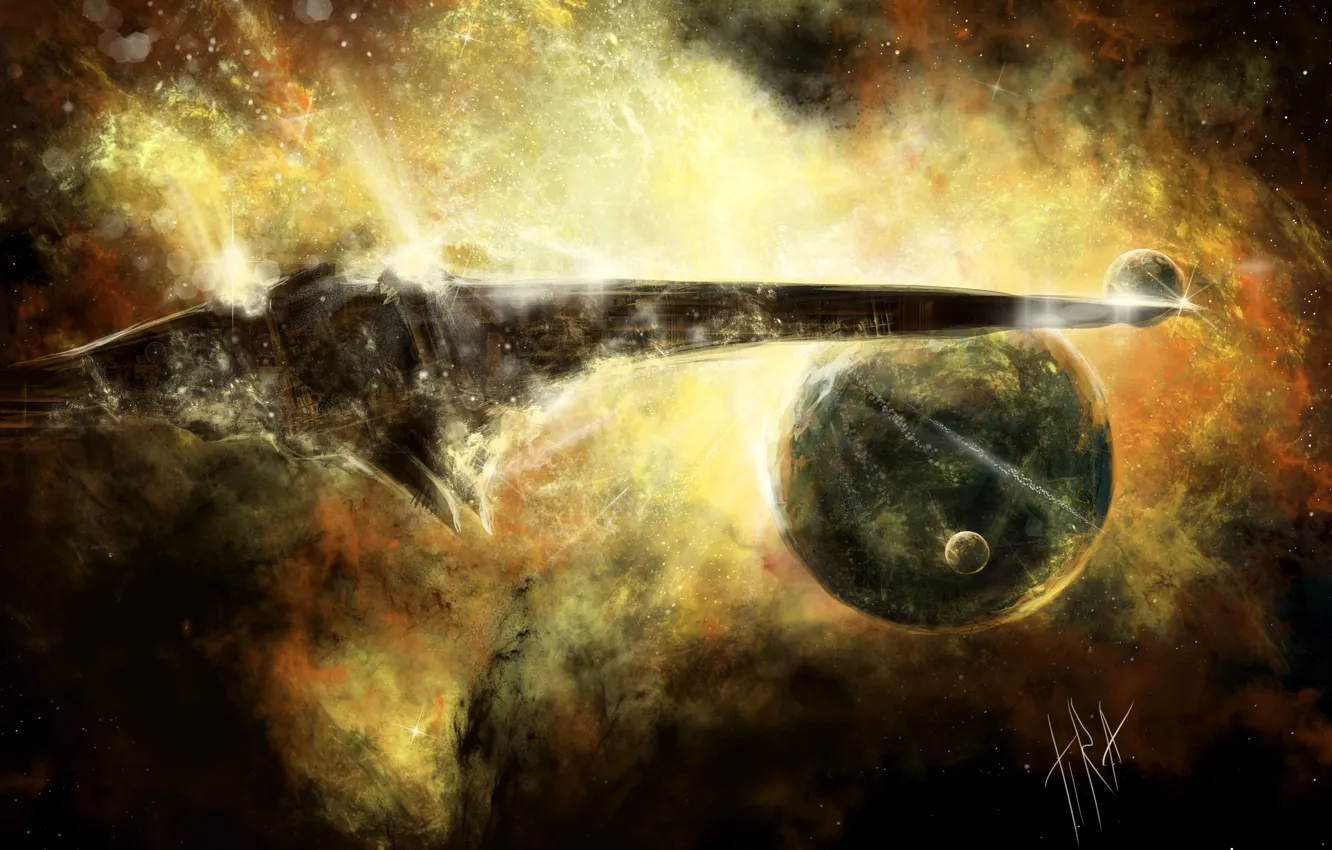 Photo wallpaper space, flight, ship, planet, satellite, art, space